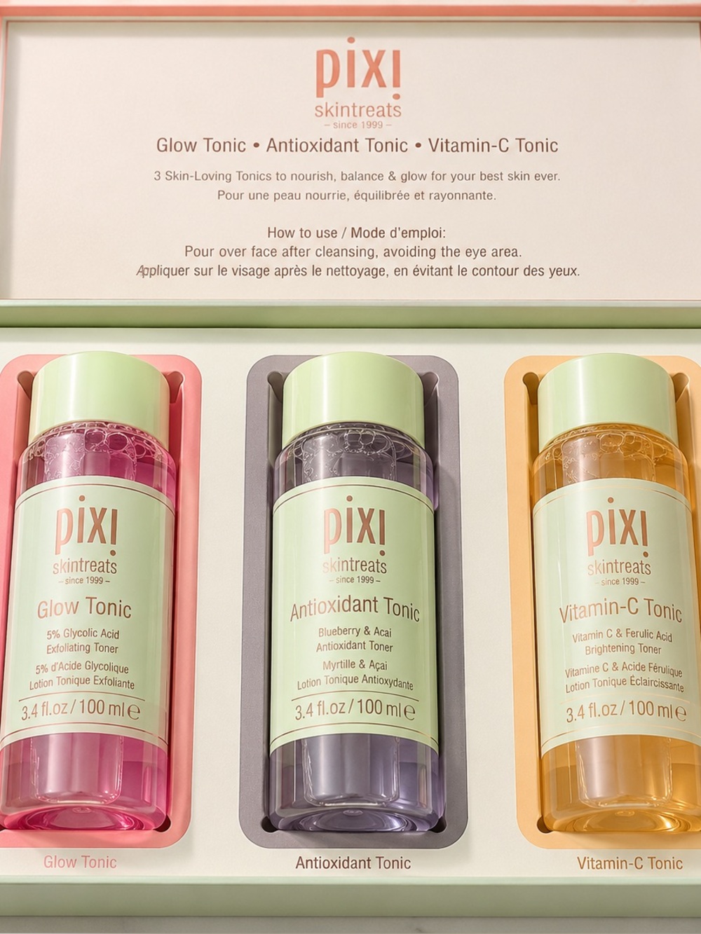 NEW Pixi Skintreats Tonic Trio Gift Set Glow Vitamin-C Antioxidant